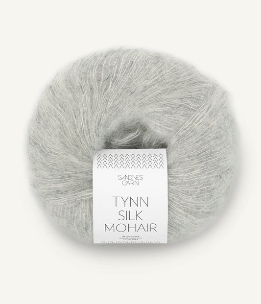 Tynn Silk Mohair Lys Grå Melert
