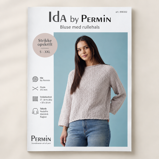 Opskrift til strikkekit: Ida bluse med rullekrave