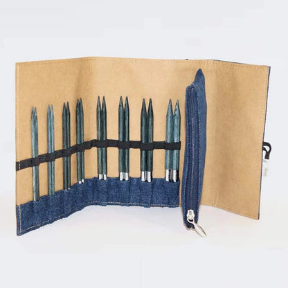 KnitPro Indigo Wood – udskifteligt pindesæt i denim-etui
