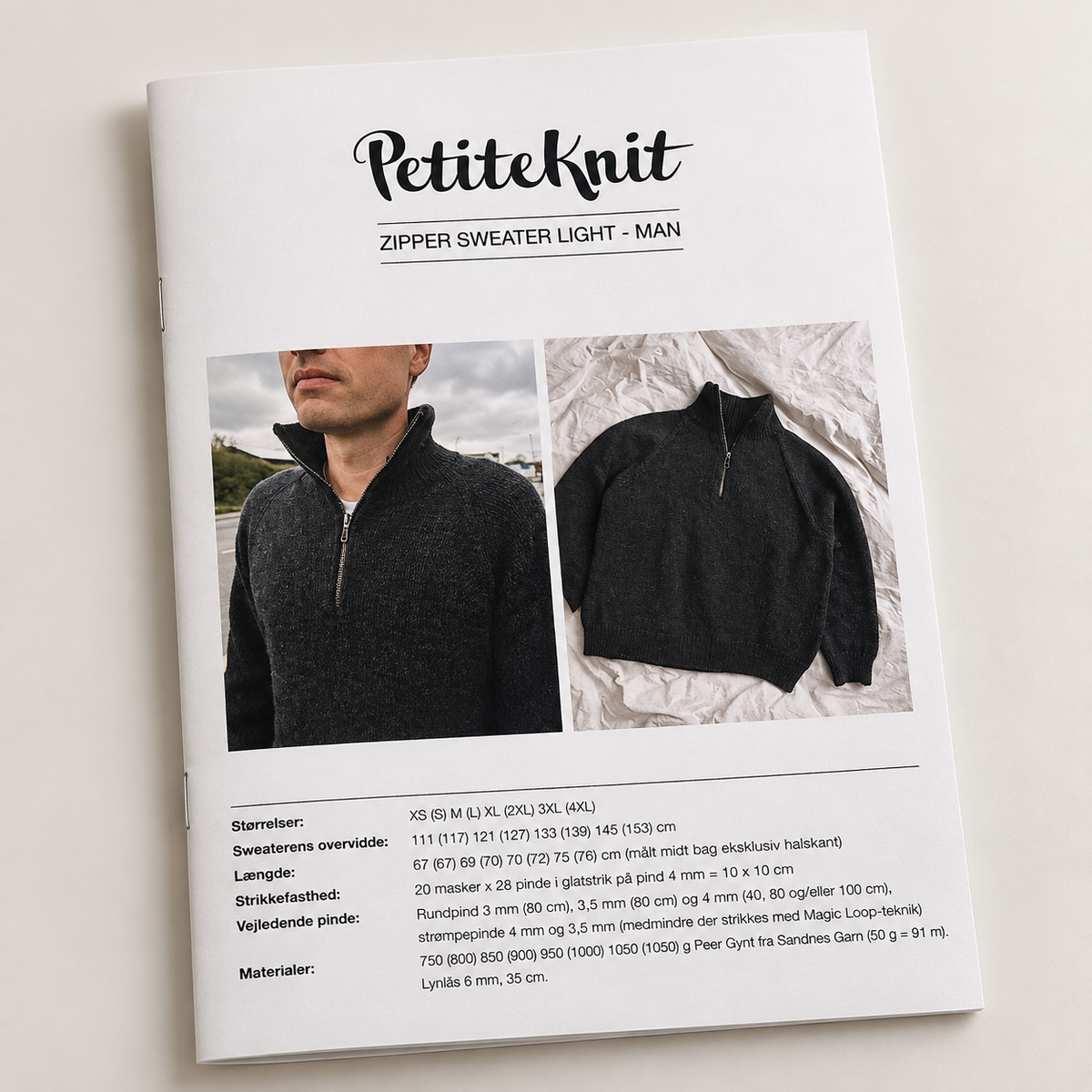 Opskrift: Zipper Sweater Light – Man fra PetiteKnit