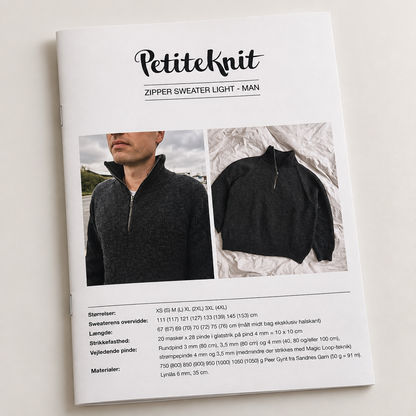 Opskrift: Zipper Sweater Light – Man fra PetiteKnit