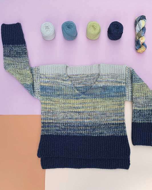 Opskrift Sweater i patentstrik med dipdye effekt